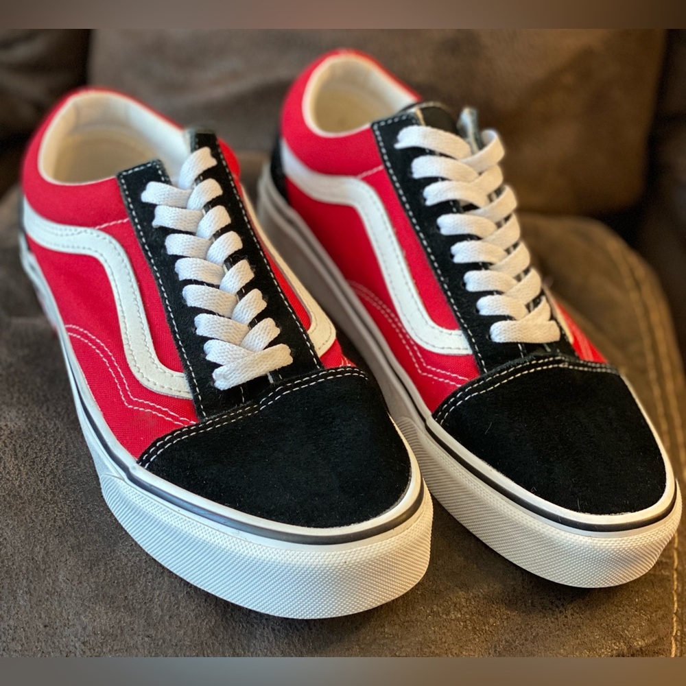 Vans Old Skool Red Black White Canvas Skate Shoes